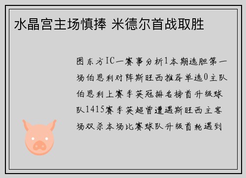 水晶宫主场慎捧 米德尔首战取胜